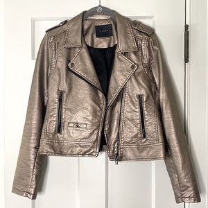 Blank NYC Gold Vegan Leather Bomber Jacket Size Medium